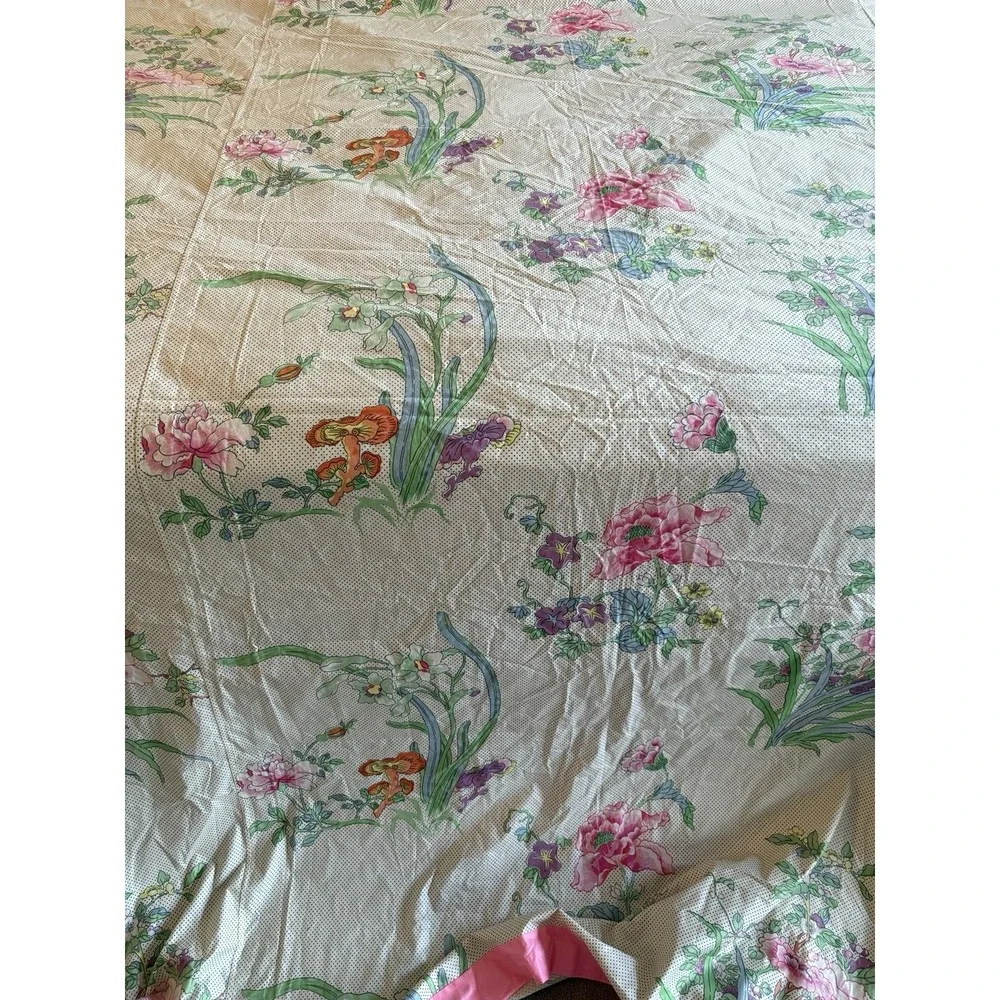 VTG Bedspread Light Weight Pink White‎ floral Hand sewn cotton Blanket  84x92